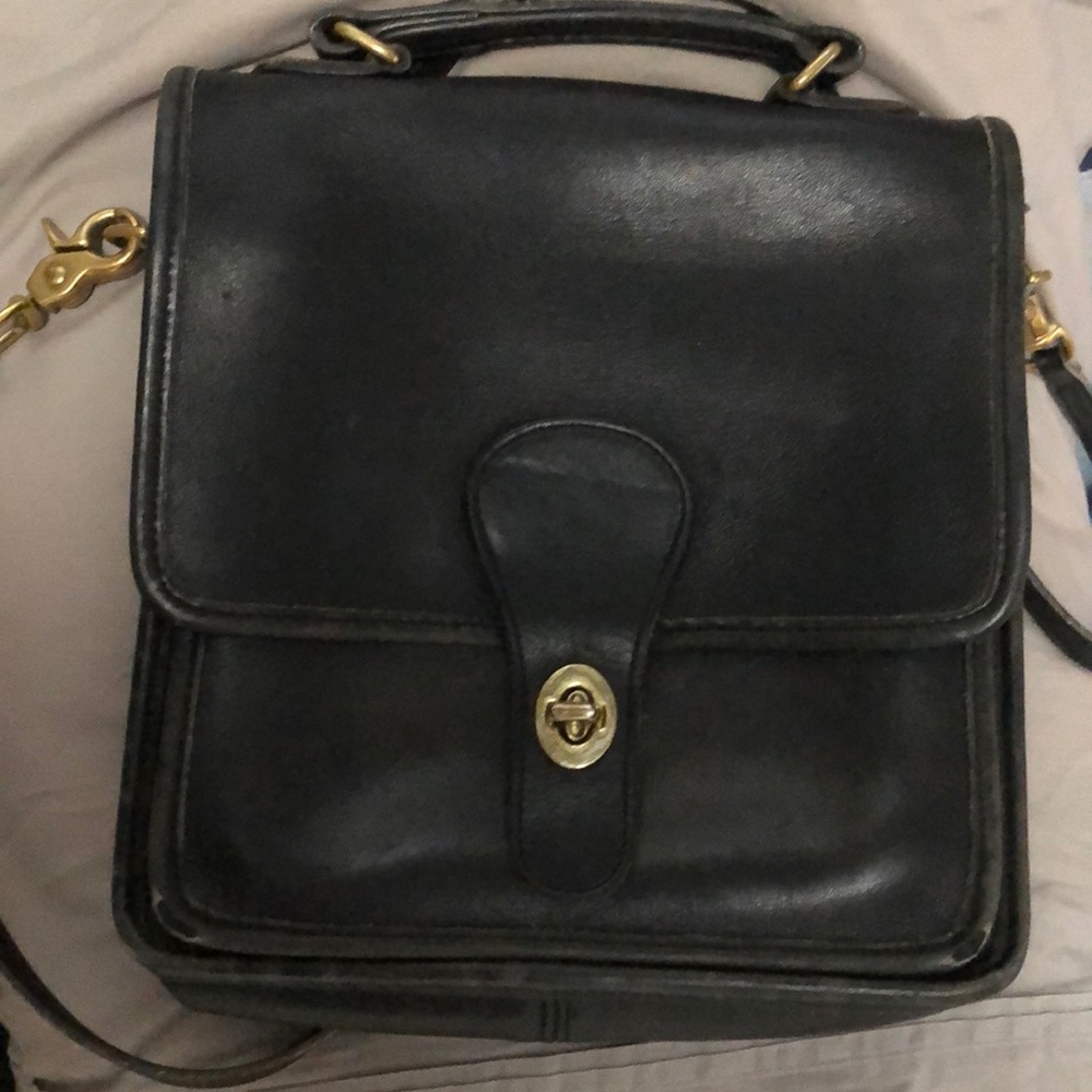 Black leather Coach crossbody bag, vintage